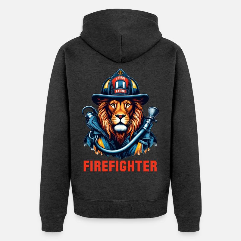 Cadeau Lion pompier - Veste à capuche bio Premium Unisexe - anthracite chiné