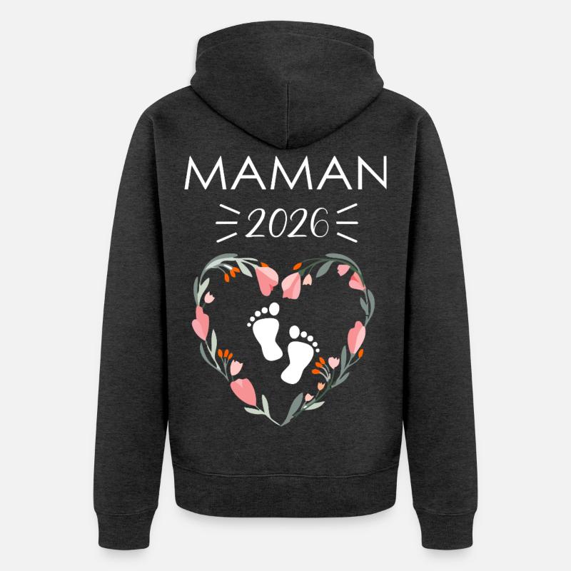 Cœur de Mamans 2026 Empreinte Bébé - Veste à capuche bio Premium Unisexe - anthracite chiné