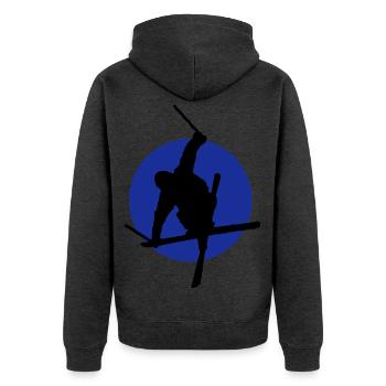Ski Freestyler Symbol - Unisex Premium Bio Zip Hoodie - Anthrazit meliert - Hinten - Nico (187cm)