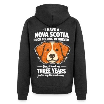 Retro Nova Scotia Duck Tolling Retriever Spruch - Unisex Premium Bio Zip Hoodie - Anthrazit meliert - Hinten - Nico (187cm)