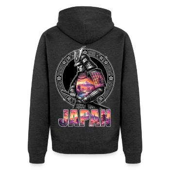 Japan Samurai Shogun Fuji - Unisex Premium Bio Zip Hoodie - Anthrazit meliert - Hinten - Nico (187cm)
