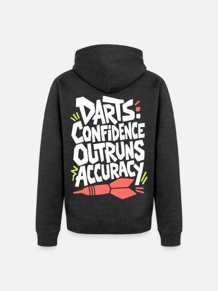 Dartshumor – Confidence Outruns Accuracy - Unisex Premium Bio Zip Hoodie - Anthrazit meliert
