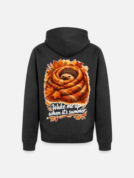 Niedlicher Igel im Winterschlaf Decken Spruch - Unisex Premium Bio Zip Hoodie - Anthrazit meliert