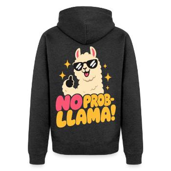 No Prob-Llama – Daumen hoch und Funkelsterne - Unisex Premium Bio Zip Hoodie - Anthrazit meliert - Hinten - Nico (187cm)