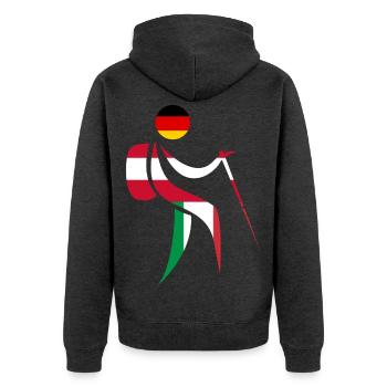 Alpenüberquerung E5 Wandern - Unisex Premium Bio Zip Hoodie - Anthrazit meliert - Hinten - Nico (187cm)