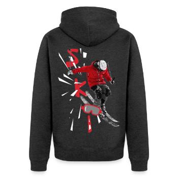 Ski - Skiurlaub - Skifahren - Unisex Premium Bio Zip Hoodie - Anthrazit meliert - Hinten - Nico (187cm)