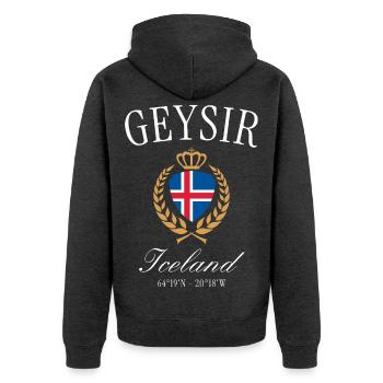 Couronne d’armoiries Geyser Iceland – Souvenir de voyage - Veste à capuche bio Premium Unisexe - anthracite chiné - Dos - Nico (187cm)