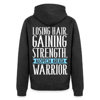 Haare verloren - Stärke gewonnen - Unisex Premium Bio Zip Hoodie - Anthrazit meliert - Hinten - Nico (187cm)