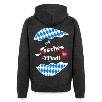 Herz Bavarian Design - Unisex Premium Bio Zip Hoodie - Anthrazit meliert - Hinten - Nico (187cm)