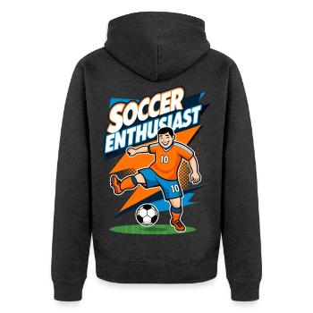 Soccer Enthusiast - Unisex Premium Bio Zip Hoodie - Anthrazit meliert - Hinten - Nico (187cm)