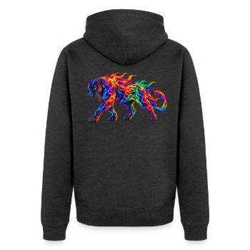 Regenbogen-Brennende Panther - Unisex Premium Bio Zip Hoodie - Anthrazit meliert - Hinten - Nico (187cm)