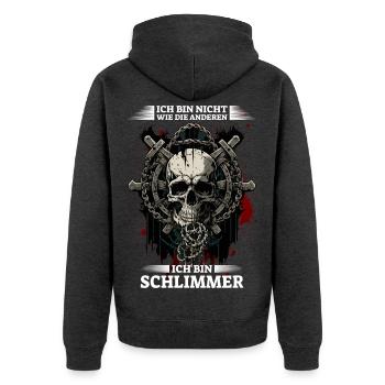 Ich bin nicht wie die anderen - Ich bin schlimmer - Unisex Premium Bio Zip Hoodie - Anthrazit meliert - Hinten - Nico (187cm)