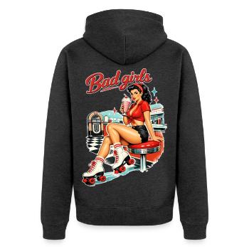 Pin-Up Girl Rétro : Bad Girls style diner années 50 - Veste à capuche bio Premium Unisexe - anthracite chiné - Dos - Nico (187cm)