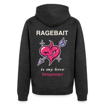 Ragebait is my Love Language Jugendwort 2026 Paar - Unisex Premium Bio Zip Hoodie - Anthrazit meliert - Hinten - Nico (187cm)