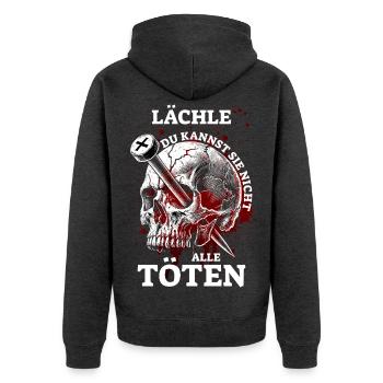 Lächle, du kannst sie nicht alle Töten - Unisex Premium Bio Zip Hoodie - Anthrazit meliert - Hinten - Nico (187cm)