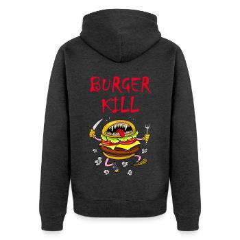 Fleischfresser Hamburger - Unisex Premium Bio Zip Hoodie - Anthrazit meliert - Hinten - Nico (187cm)