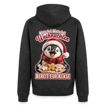 Watschel Watschel Weihnachten Pinguin - Unisex Premium Bio Zip Hoodie - Anthrazit meliert - Hinten - Nico (187cm)