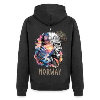 Norway Wikinger Fjord Runen - Unisex Premium Bio Zip Hoodie - Anthrazit meliert - Hinten - Nico (187cm)