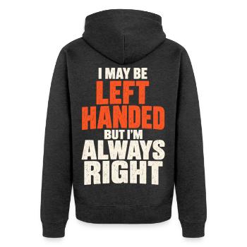 Linkshänder, aber immer rechts – lustiges Zitat. - Unisex Premium Bio Zip Hoodie - Anthrazit meliert - Hinten - Nico (187cm)