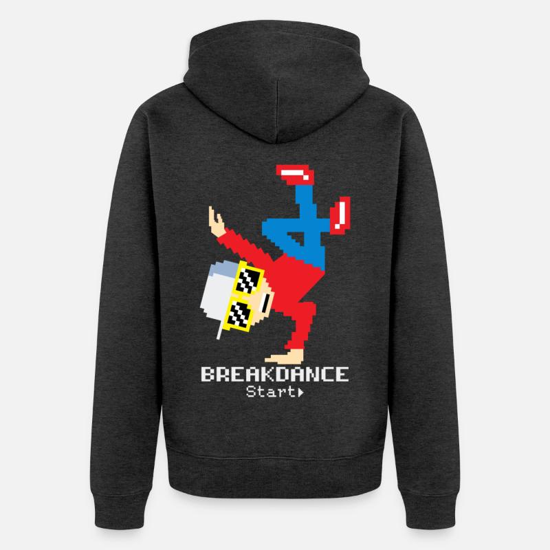 Pixel Breakdance B-Boy | Hip Hop rétro 8-bit - Veste à capuche bio Premium Unisexe - anthracite chiné