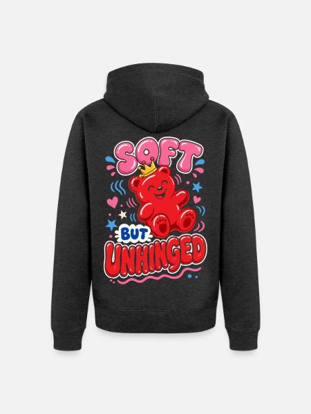 Soft but Unhinged – Süßer Gummibär - Unisex Premium Bio Zip Hoodie - Anthrazit meliert