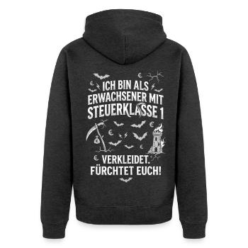 Steuerklasse 1 Fürchtet Euch Halloweenkostüm - Unisex Premium Bio Zip Hoodie - Anthrazit meliert - Hinten - Nico (187cm)
