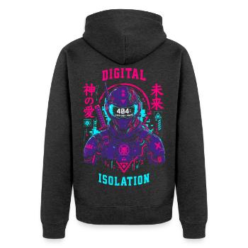 404 User Not Found Techwear Cyberpunk-Design - Unisex Premium Bio Zip Hoodie - Anthrazit meliert - Hinten - Nico (187cm)