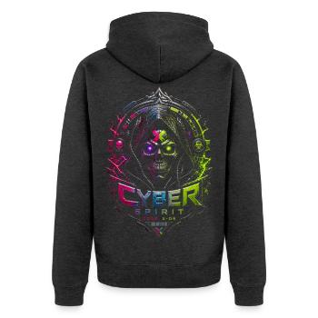 Cyber Spirit Skull Neon – Halloween-Horror - Unisex Premium Bio Zip Hoodie - Anthrazit meliert - Hinten - Nico (187cm)