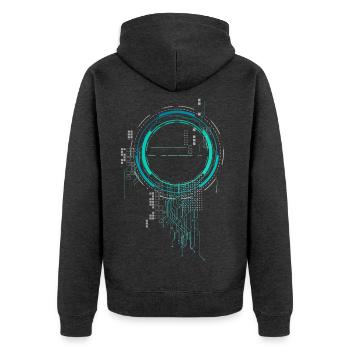 cpu Pc Nerd Raumschiff sci-Fi Core Platine lol cod - Unisex Premium Bio Zip Hoodie - Anthrazit meliert - Hinten - Nico (187cm)