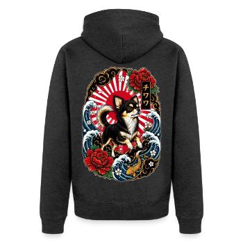 Chihuahua im japanischen Tattoo Style - Unisex Premium Bio Zip Hoodie - Anthrazit meliert - Hinten - Nico (187cm)