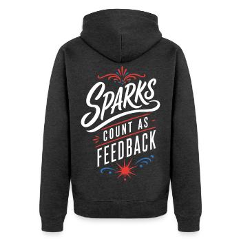 Schweißerhumor – Sparks Count as Feedback - Unisex Premium Bio Zip Hoodie - Anthrazit meliert - Hinten - Nico (187cm)