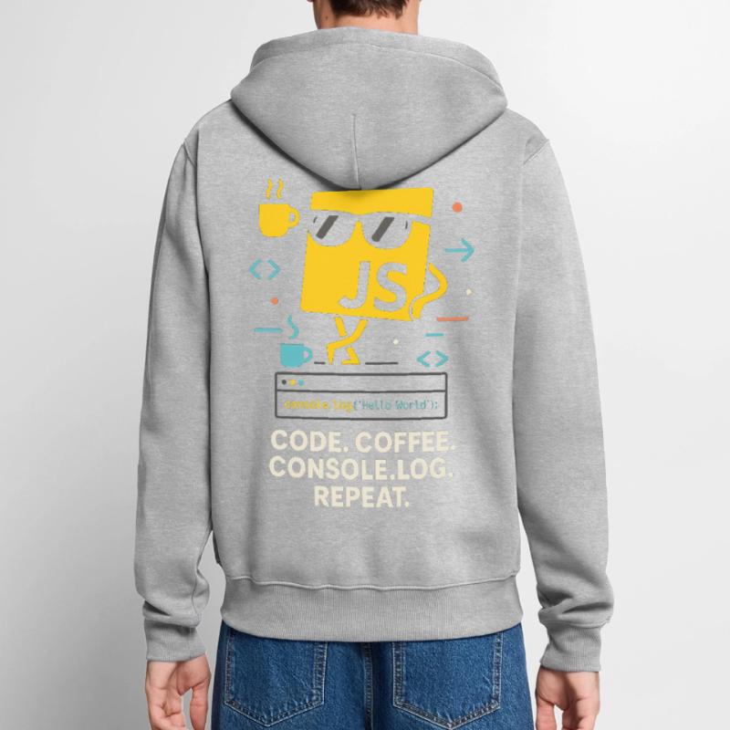 Code Coffee Console.log Repeat JavaScript Program Unisex Premium Organic Zip Hoodie