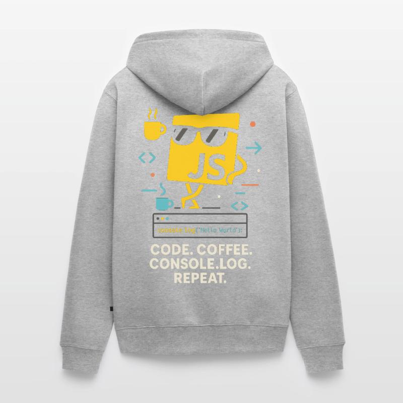 Code Coffee Console.log Repeat JavaScript Program Unisex Premium Organic Zip Hoodie