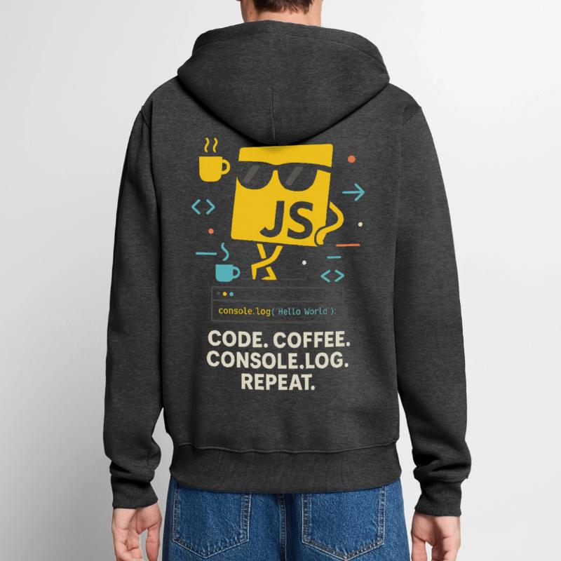 Code Coffee Console.log Répéter le programme JavaScript Veste à capuche bio Premium Unisexe