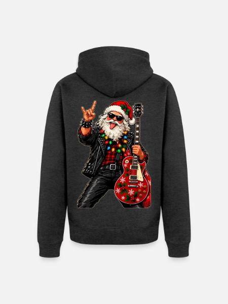 Weihnachtsrocker mit roter Gitarre - Unisex Premium Bio Zip Hoodie - Anthrazit meliert