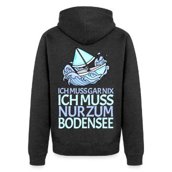 Bodensee - Unisex Premium Bio Zip Hoodie - Anthrazit meliert - Hinten - Nico (187cm)