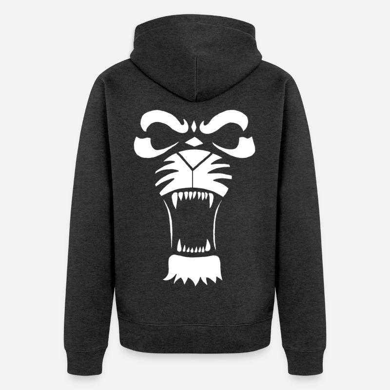Raublöwe oder Tiger (Weiß) - Unisex Premium Bio Zip Hoodie - Anthrazit meliert