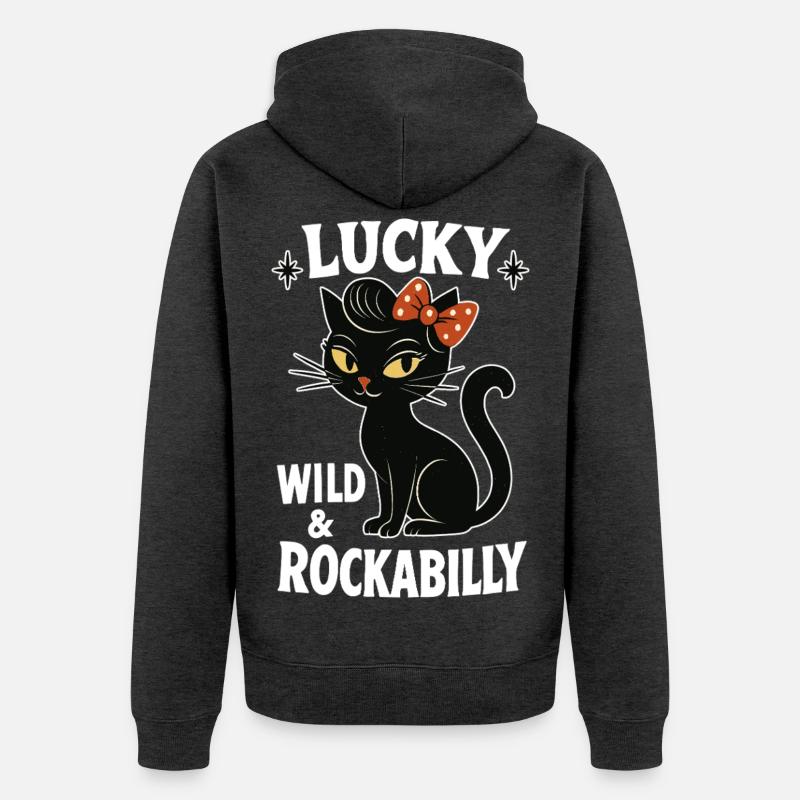 Rockabilly Black Cat Happy Wild Gift - Veste à capuche bio Premium Unisexe - anthracite chiné