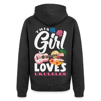 Funny Ukulele Designs and Sayings - Unisex Premium Organic Zip Hoodie - heather anthracite - Back - Nico (187cm)