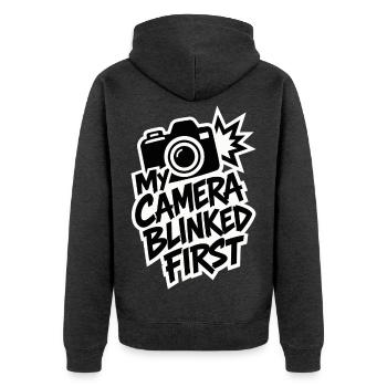 My Camera Blinked First – Fotografen Humor - Unisex Premium Bio Zip Hoodie - Anthrazit meliert - Hinten - Nico (187cm)