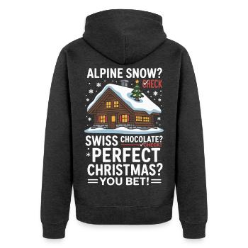Chalet alpin de Noël avec neige et chocolat - Veste à capuche bio Premium Unisexe - anthracite chiné - Dos - Nico (187cm)