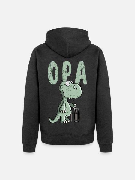 Opa Dinosaurier - Großvater - Geschenk - Unisex Premium Bio Zip Hoodie - Anthrazit meliert