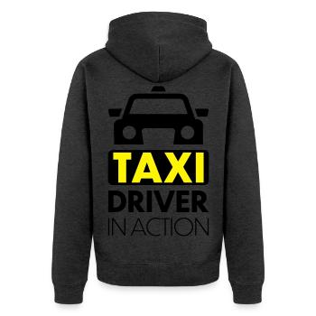 Taxi - Unisex Premium Bio Zip Hoodie - Anthrazit meliert - Hinten - Nico (187cm)