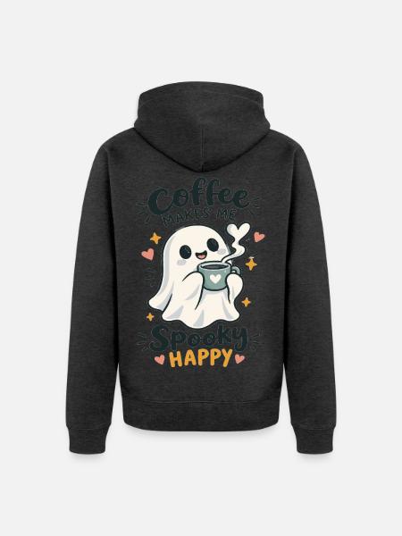 Kaffee-Spuk: Glücklicher Geist - Unisex Premium Bio Zip Hoodie - Anthrazit meliert