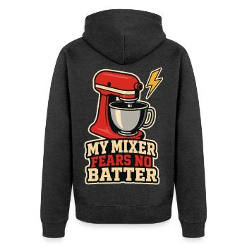 Backen – My Mixer Fears No Batter - Unisex Premium Bio Zip Hoodie - Anthrazit meliert - Hinten - Nico (187cm)