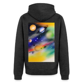 Weltall und Planeten - Unisex Premium Bio Zip Hoodie - Anthrazit meliert - Hinten - Nico (187cm)