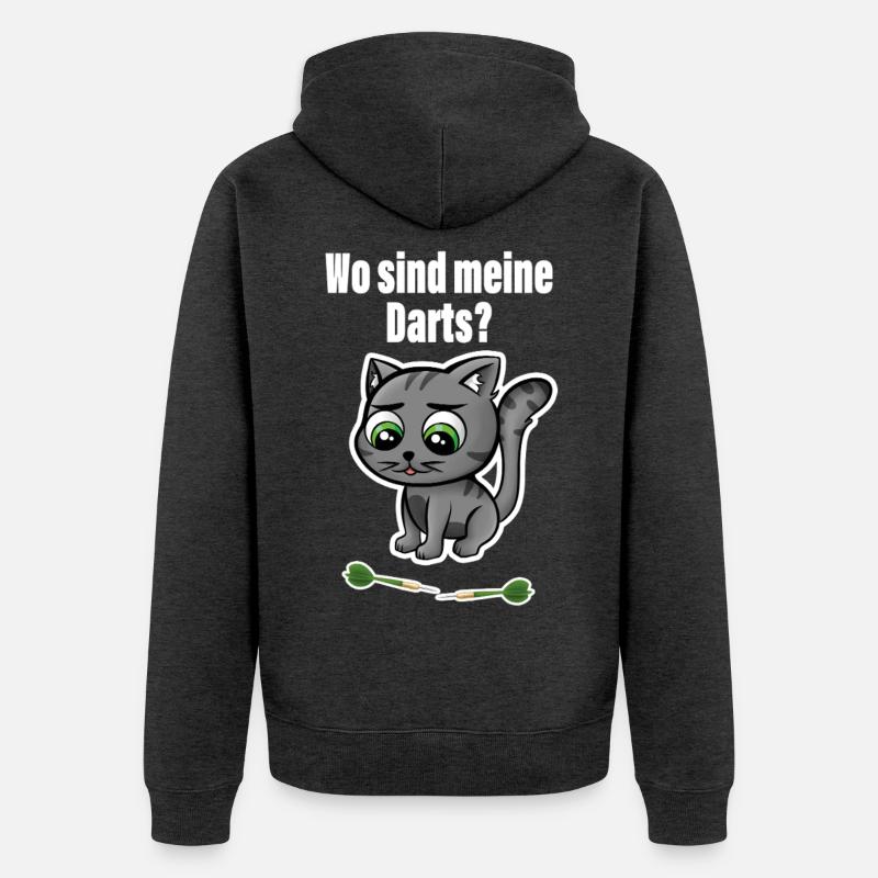 Un chat mignon est à la recherche de ses fléchettes ! Parfait pour les amateurs de fléchettes - Veste à capuche bio Premium Unisexe - anthracite chiné