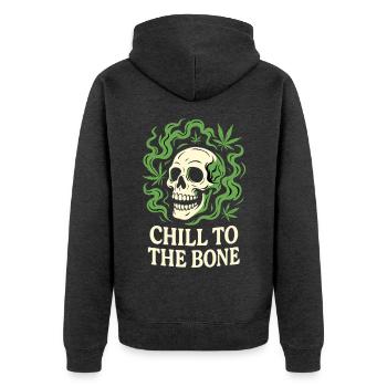 Chill to the Bone – Entspannter Schädel - Unisex Premium Bio Zip Hoodie - Anthrazit meliert - Hinten - Nico (187cm)