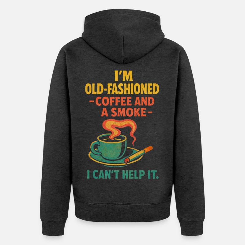 Altmodischer Kaffee und eine Zigarette - Unisex Premium Bio Zip Hoodie - Anthrazit meliert