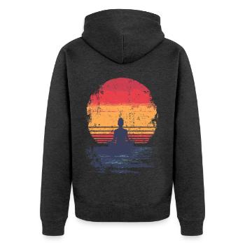 Sonnenuntergang Meditation - Unisex Premium Bio Zip Hoodie - Anthrazit meliert - Hinten - Nico (187cm)